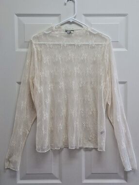 Wild Fable Sheer Lace Floral Top 1X Ivory Mesh Fairycore Grunge Y2K Festival